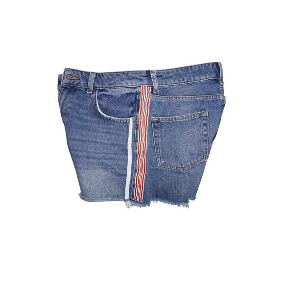 Mango Denim Cutoff Shorts – USA Size 6 – Frayed Hem, Striped Side Detail - Picture 7 of 9